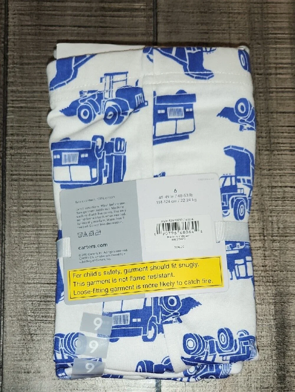 NWT Carter's White and Blue Construction Vehicle Pajama Set